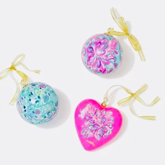 NIB Lilly Pulitzer Christmas Heart To Heart Ornament Set Pink Herring Ru… - Picture 3 of 8